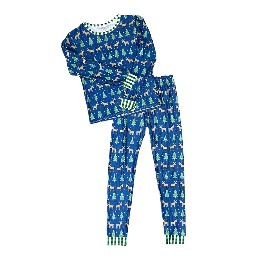 Sugar Bee Boutique Christmas Tree Reindeer Mommy Matching Ruffle Pajama Set
